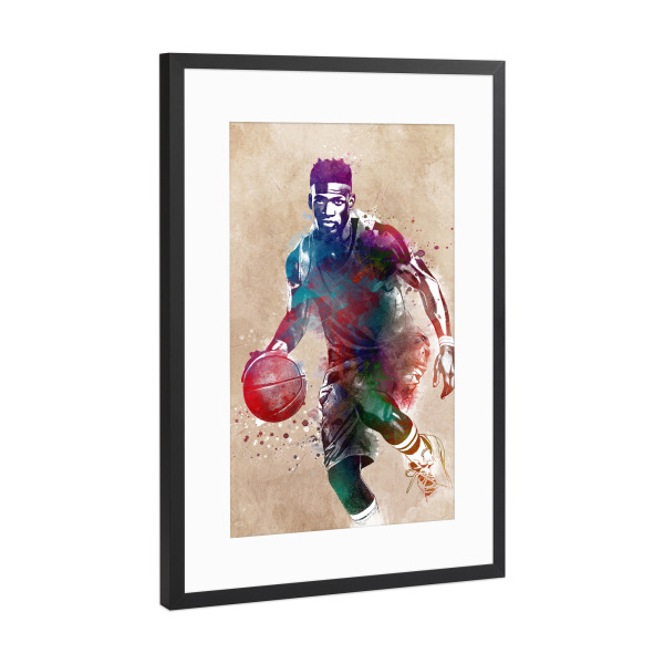 Poster mit Rahmen Schwarz (Metallic) "Basketballspieler Sportkunst D" artboxONE - Sport,Sport / Motivation