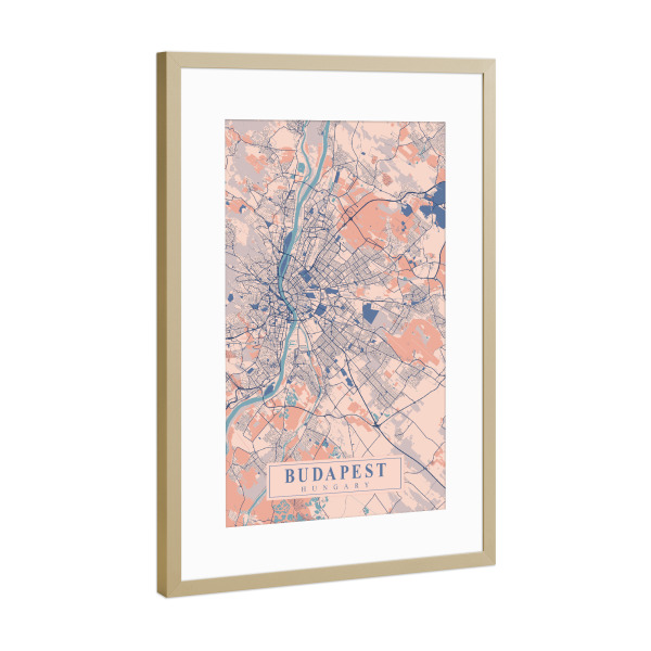 Poster mit Rahmen Gold "CityMap von Budapest" artboxONE - Städte / Budapest,Kartografie