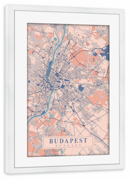 Poster mit Rahmen weiß "CityMap von Budapest" artboxONE - Städte / Budapest,Kartografie