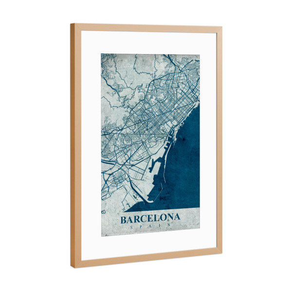 Poster mit Rahmen Kupfer "Vintage City Map Barcelona" artboxONE - Städte / Barcelona,Kartografie
