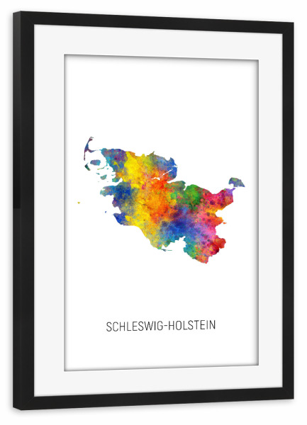 Poster mit Rahmen schwarz "Landeskarte Schleswig-Holstein" artboxONE - Kartografie - Schleswig-holstein,Karte,Aquarell,Malerei,Landkarte,Deutschland