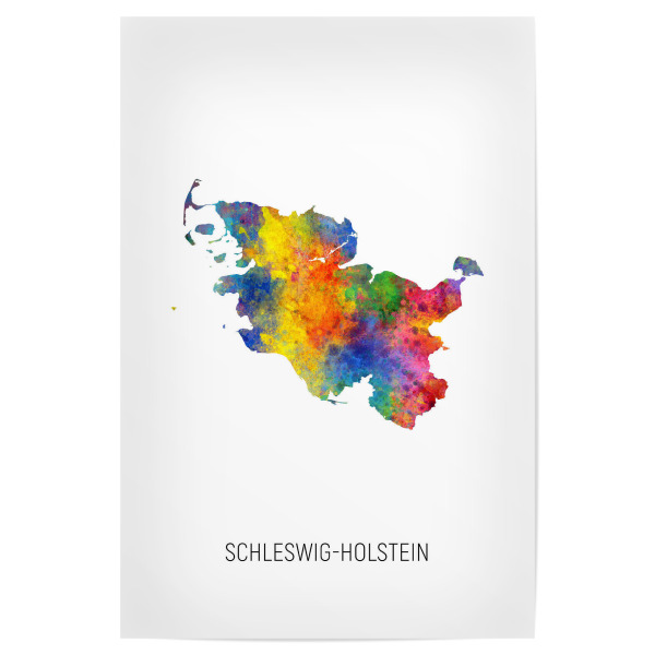 Poster "Landeskarte Schleswig-Holstein" artboxONE - Kartografie - Schleswig-holstein,Karte,Aquarell,Malerei,Landkarte,Deutschland