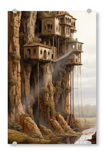 Acrylglasbild "Architektur in der Natur" artboxONE - Natur,Reise,Architektur - Natur,Landschaft,Reise,Architektur,Gebäude,Surreal,Bäume,Ki