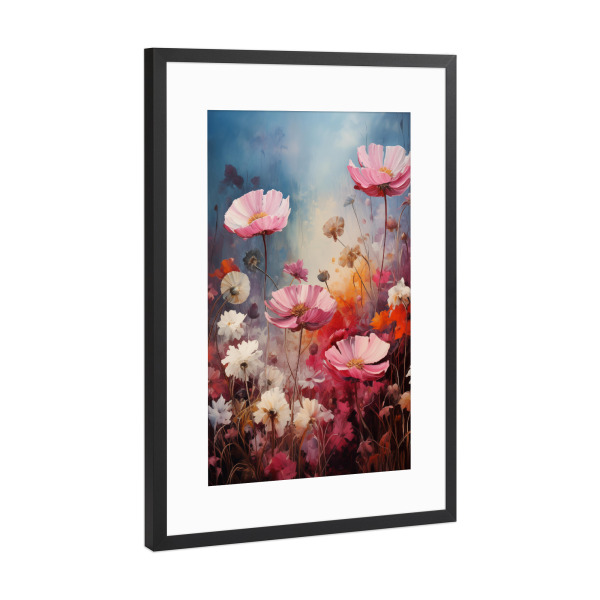 Poster mit Rahmen Schwarz (Metallic) "Blumentraum" artboxONE - Natur,Floral - Blumen,Floral,Natur,Botanisch,Pflanzen,Bunt,Rose,Blumenwiese,Ki