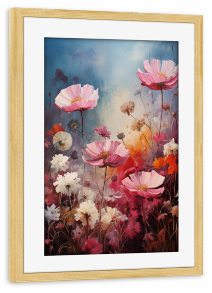 Poster mit Rahmen kiefer "Blumentraum" artboxONE - Natur,Floral - Blumen,Floral,Natur,Botanisch,Pflanzen,Bunt,Rose,Blumenwiese,Ki