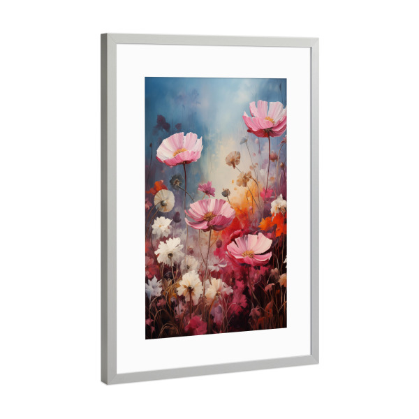 Poster mit Rahmen Silber "Blumentraum" artboxONE - Natur,Floral - Blumen,Floral,Natur,Botanisch,Pflanzen,Bunt,Rose,Blumenwiese,Ki