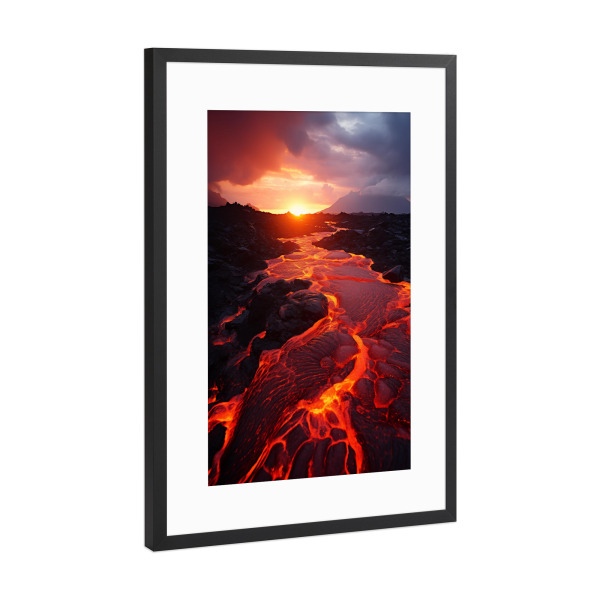 Poster mit Rahmen Schwarz (Metallic) "Vulkanausbruch" artboxONE - Natur,Reise - Vulkan,Krater,Lava,Hitze,Feuer,Berge,Natur,Reise,Himmel,Wolken,Ki
