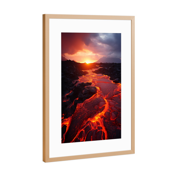 Poster mit Rahmen Kupfer "Vulkanausbruch" artboxONE - Natur,Reise - Vulkan,Krater,Lava,Hitze,Feuer,Berge,Natur,Reise,Himmel,Wolken,Ki