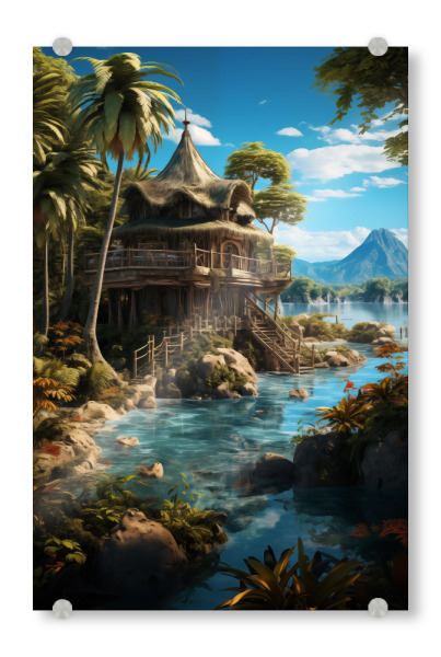 Acrylglasbild "Inseloase" artboxONE - Natur,Reise,Reise / Strand und Meer - Insel,Paradies,Natur,Reise,Palmen,Meer,Wasser,Himmel,Strand,Ki