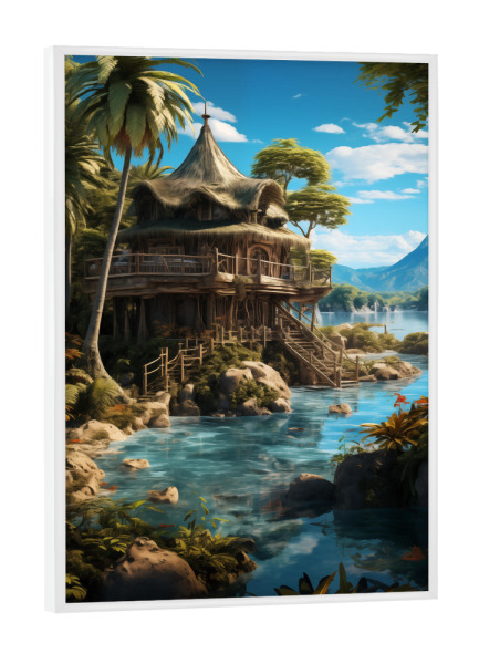 Poster mit weißem Rahmen "Inseloase" artboxONE - Natur,Reise,Reise / Strand und Meer - Insel,Paradies,Natur,Reise,Palmen,Meer,Wasser,Himmel,Strand