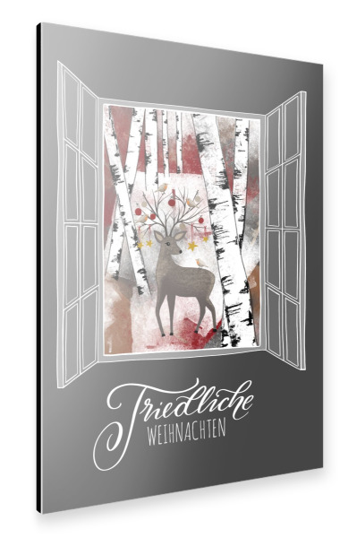 Alu-Dibond "Weihnachtsfenster mit Hirsch" 30x20 cm artboxONE