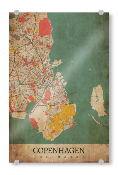 Acrylglasbild "Vintage City Kopenhagen" artboxONE - Städte / København,Kartografie