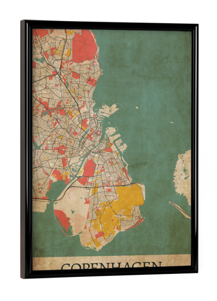 Poster mit schwarzem Rahmen "Vintage City Kopenhagen" artboxONE - Städte / København,Kartografie