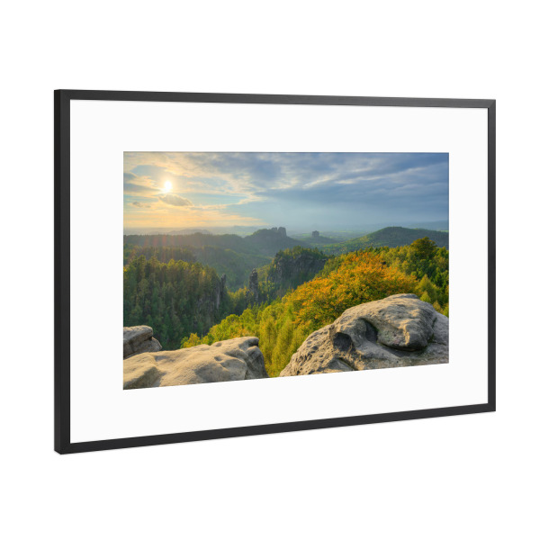 Poster mit Rahmen Schwarz (Metallic) "Sächsische Schweiz Carolaaussicht" artboxONE - Natur,Reise,Reise / Länder
