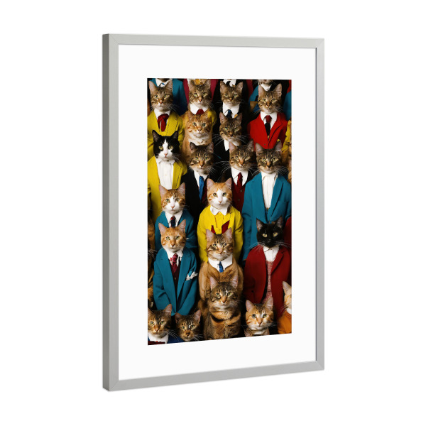 Poster mit Rahmen Silber "Suit cats pattern" artboxONE - Tiere,Lustig - Katzen,Bunt,Lustig,Verkleidet,Tiere