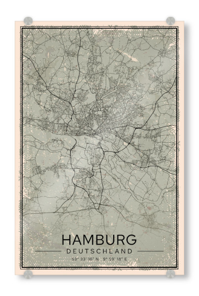 Acrylglasbild "Retro Stadtplan Hamburg" artboxONE - Städte / Hamburg,Kartografie