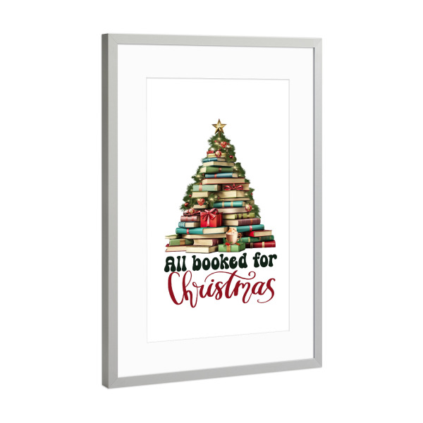Poster mit Rahmen Silber "Alles für Weihnachten gebucht" artboxONE - Fashion,Weihnachten,Buchstaben,Festivals,Lustig