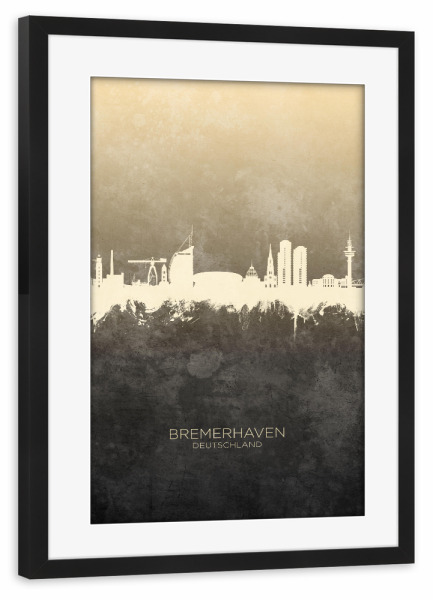 Poster mit Rahmen schwarz "Bremerhaven Skyline Taupe" artboxONE - Städte