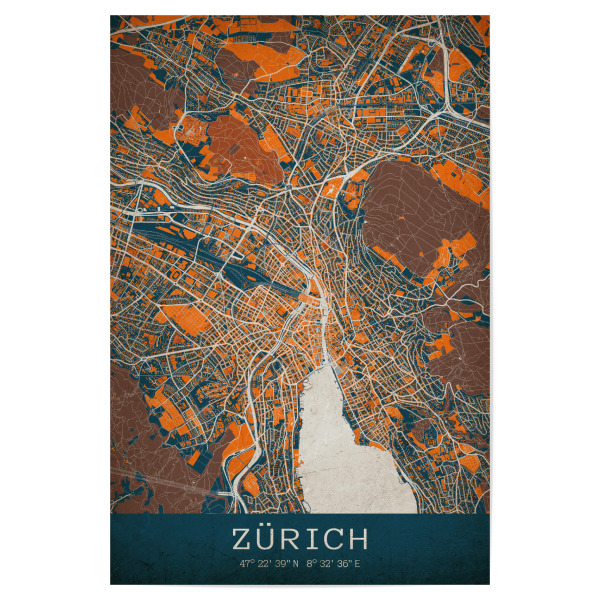 Poster 30x20 cm "Zürich Stadtplan Vintage Lollipop" artboxONE - Städte / Zürich,Kartografie
