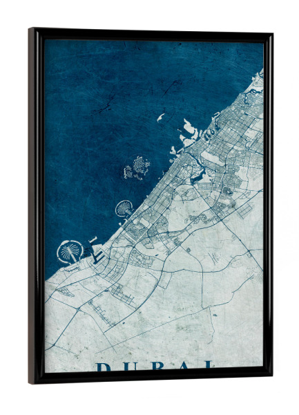 Poster mit schwarzem Rahmen "Vintage City Map von Dubai" artboxONE - Städte / Dubai,Kartografie