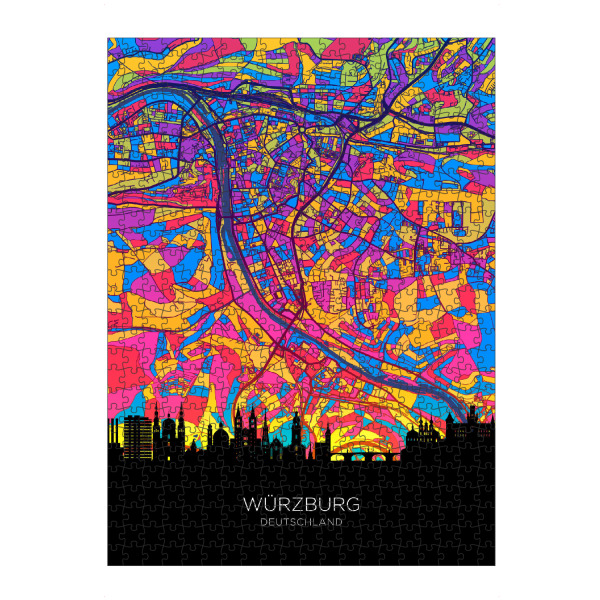 Puzzle Ravensburger "Würzburg Skyline Karte Neon" artboxONE - Städte,Kartografie