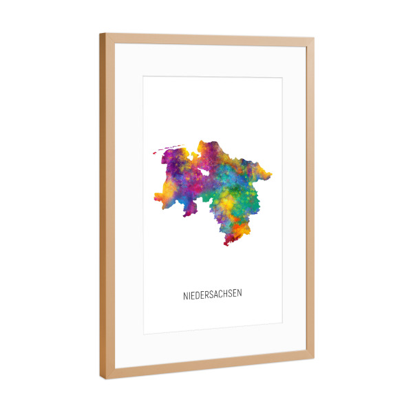 Poster mit Rahmen Kupfer "Landeskarte von Niedersachsen" artboxONE - Kartografie - Niedersachsen,Karte,Aquarell,Malerei,Landeskarte,Deutschland
