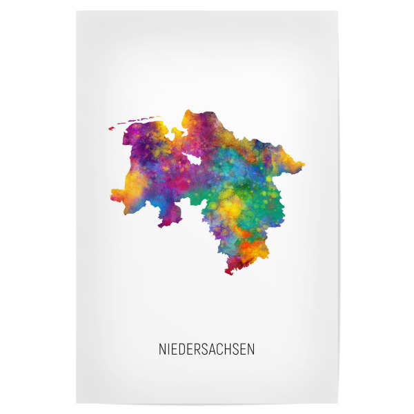 Poster "Landeskarte von Niedersachsen" artboxONE - Kartografie - Niedersachsen,Karte,Aquarell,Malerei,Landeskarte,Deutschland