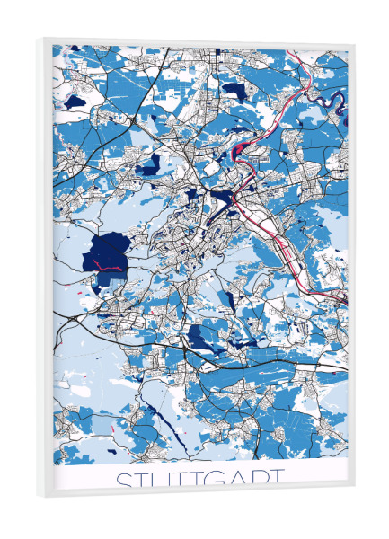 Poster mit weißem Rahmen "Stadt Stuttgart CityMap" artboxONE - Städte / Stuttgart,Kartografie