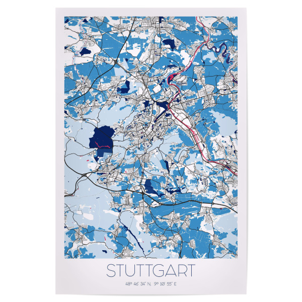 Poster "Stadt Stuttgart CityMap" artboxONE - Städte / Stuttgart,Kartografie