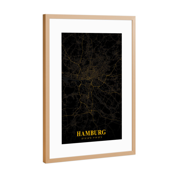 Poster mit Rahmen Kupfer "Citymap Hamburg" artboxONE - Städte / Hamburg,Kartografie