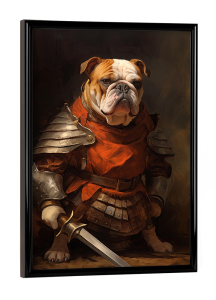Poster mit schwarzem Rahmen "Bulldoggenritter" artboxONE - Tiere,Lustig