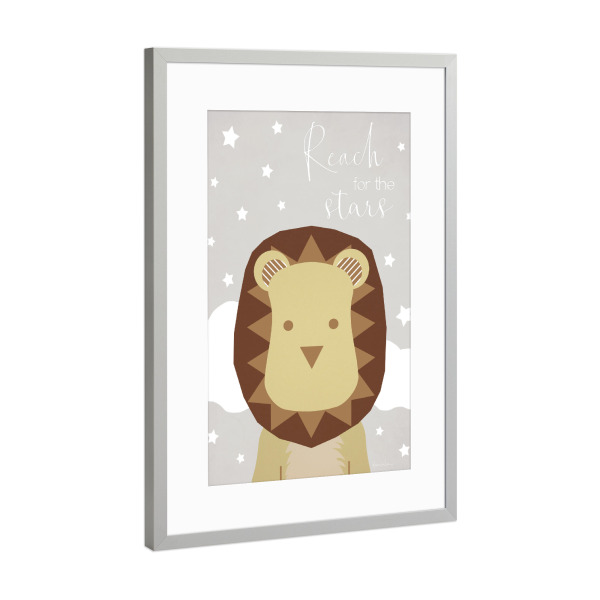 Poster mit Rahmen Silber "Sterne Löwe" artboxONE - Typografie,Für Kinder,Tiere - Löwe,Sterne,Kinder,Kinder