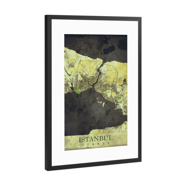 Poster mit Rahmen Schwarz (Metallic) "Istanbul Vintage City Map" artboxONE - Städte / Istanbul,Kartografie