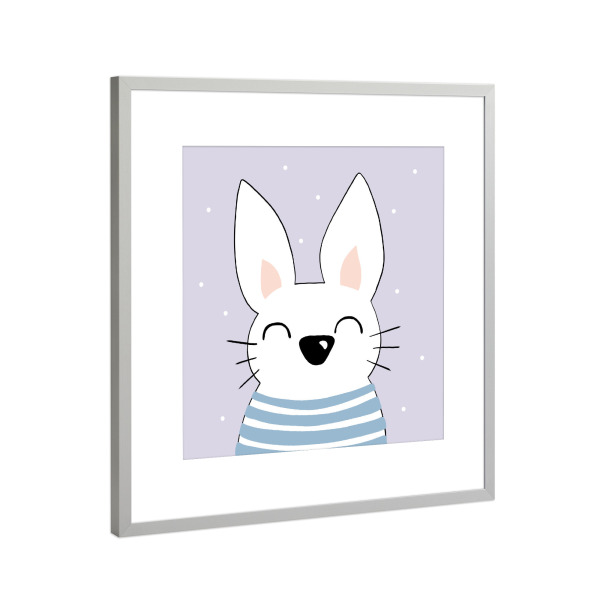 Poster mit Rahmen Silber "Glücklicher Hase" artboxONE - Für Kinder,Tiere,Lustig