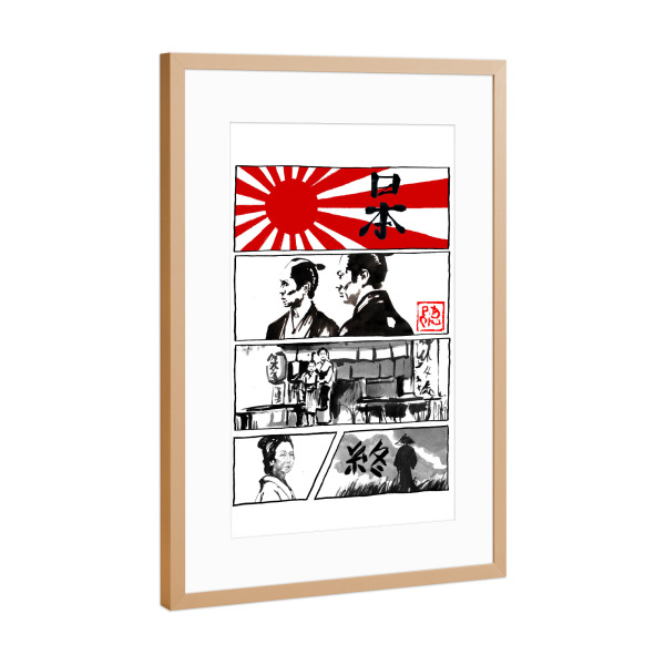 Poster mit Rahmen Kupfer "Manga Japan weiß" artboxONE - Reise / Asien,Männer - Japan,Manga,Samurai,Geisha,Sumie