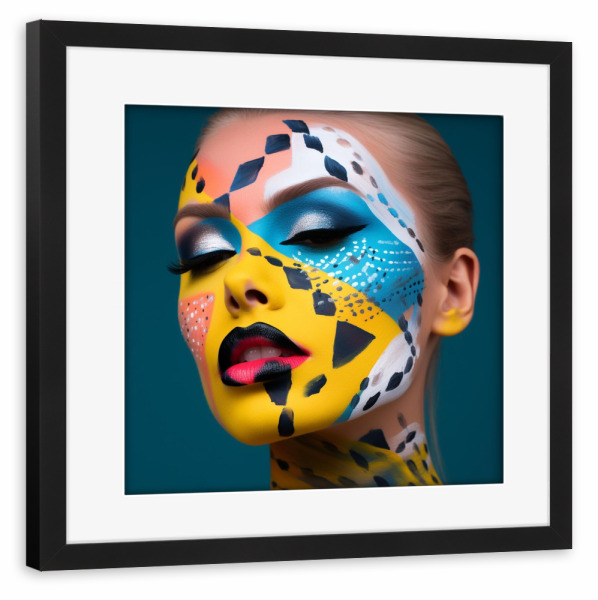 Poster mit Rahmen schwarz "Popart-Maskenbildner" artboxONE - Menschen,Schwarzweiß,Streetart,Für Mama - Make-up,Künstler,Kunst,Gesicht,Frau