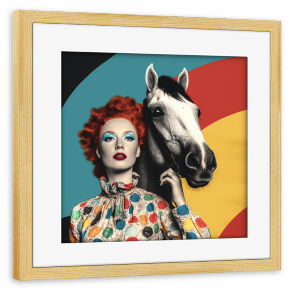 Poster mit Rahmen kiefer "ELEGANZ DES PFERDES" artboxONE - Tiere,Abstrakt,Menschen,Für Mama - Pferde,Pferd,Reiten,Weißes pferd,Frau