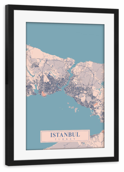 Poster mit Rahmen schwarz "Istanbul Stadtplan" artboxONE - Städte / Istanbul,Kartografie