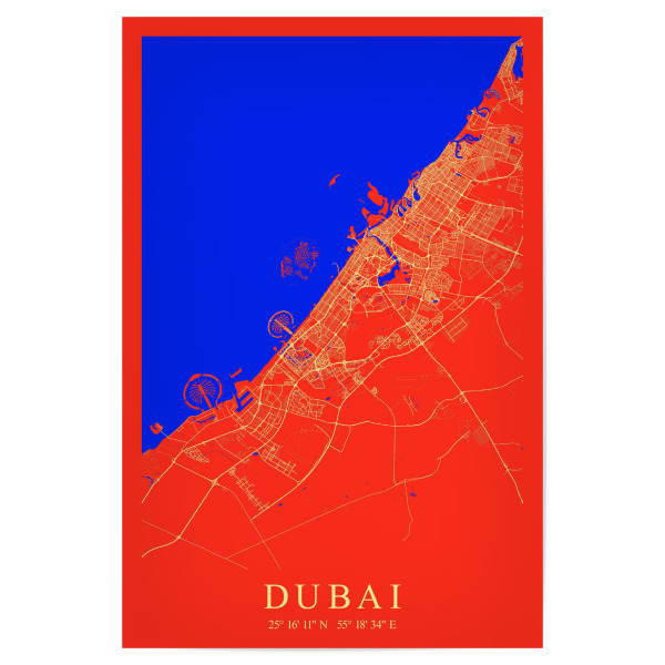 Poster 30x20 cm "Stadt Dubai Karte" artboxONE - Städte / Dubai,Kartografie