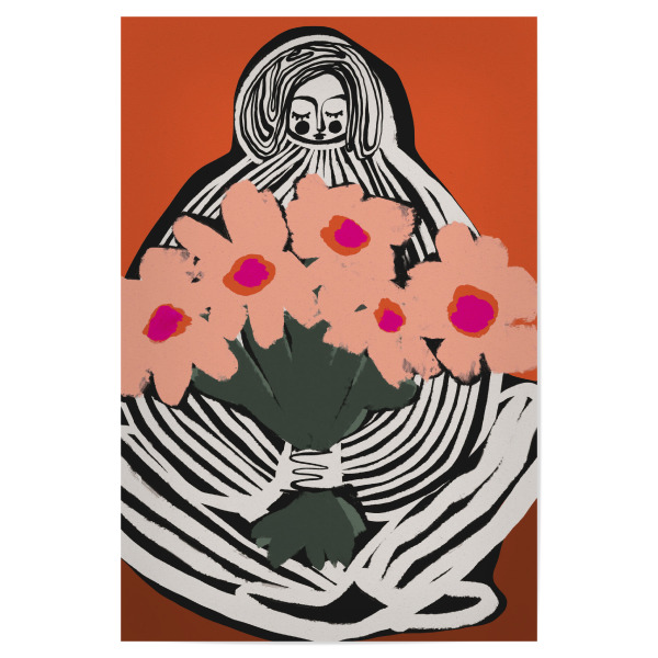 Poster "My Lovely Flowers" artboxONE - Abstrakt,Menschen,Für Mama - Frau,Figurativ,Blume,Blumen,Blumenstrauss,Orange,Dekorativ,Farben,Illustration