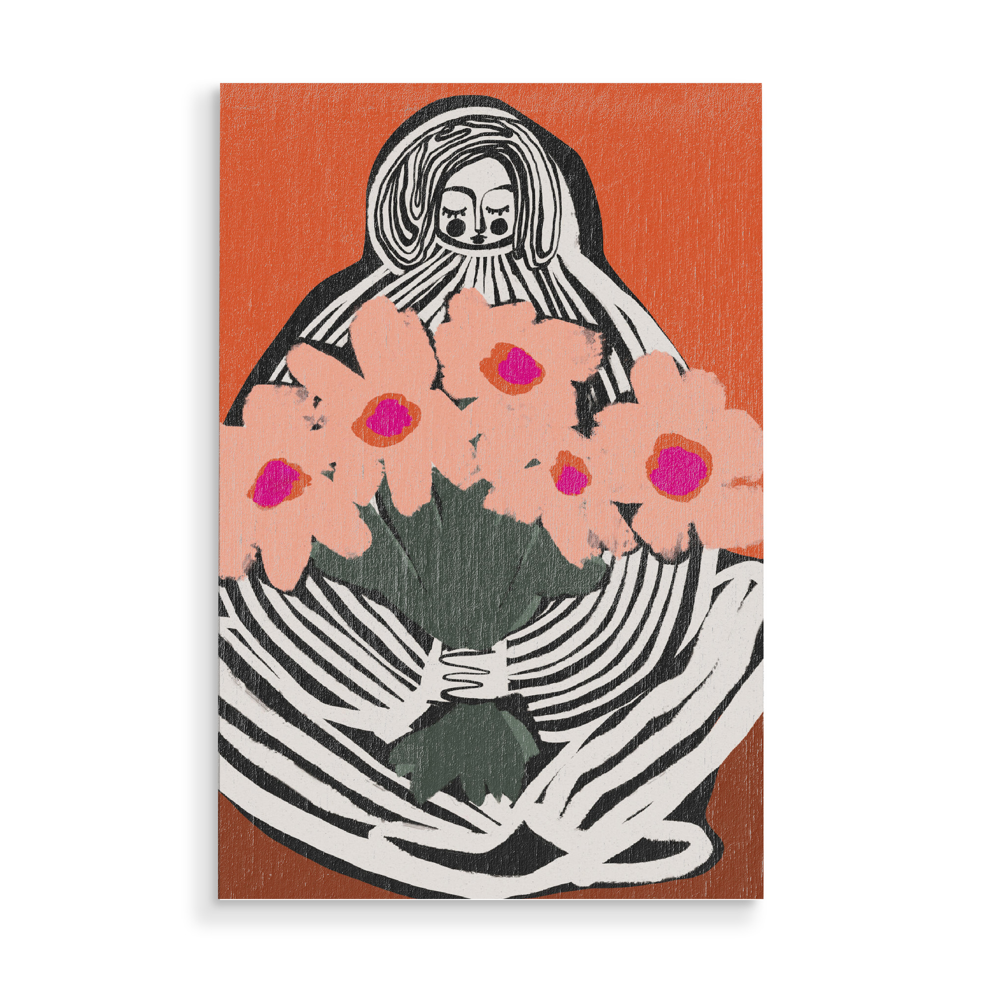 Holzbild "My Lovely Flowers" artboxONE - Abstrakt,Menschen,Für Mama - Frau,Figurativ,Blume,Blumen,Blumenstrauss,Orange,Dekorativ,Farben,Illustration