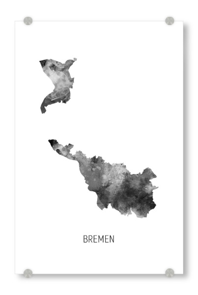 Acrylglasbild "Bremer Stadt-Landesplan BW" artboxONE - Schwarzweiß,Kartografie - Bremen,Karte,Aquarell,Malerei,Stadtstaat,Deutschland