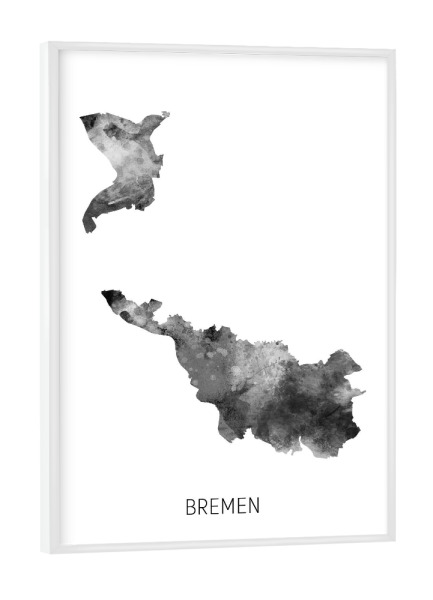 Poster mit weißem Rahmen "Bremer Stadt-Landesplan BW" artboxONE - Schwarzweiß,Kartografie - Bremen,Karte,Aquarell,Malerei,Stadtstaat,Deutschland