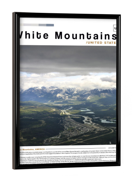 Poster mit schwarzem Rahmen "Titelseite „White Mountains“" artboxONE - Städte,Natur,Reise