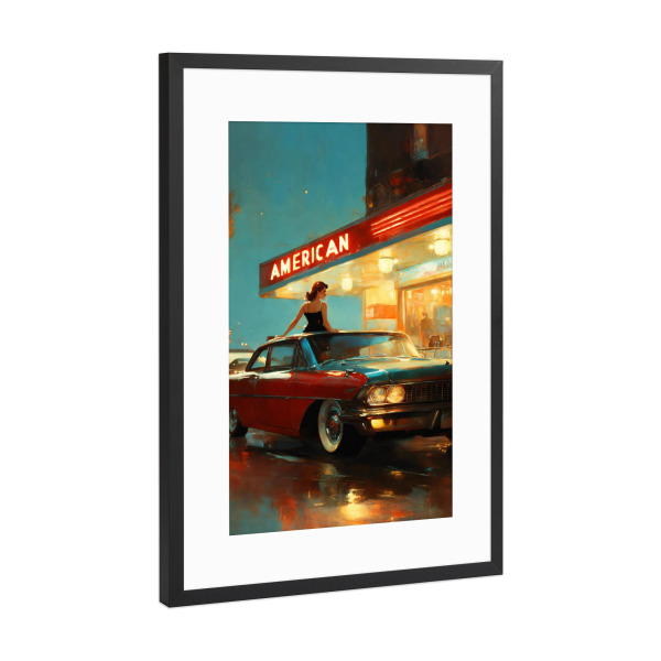 Poster mit Rahmen Schwarz (Metallic) "American Diner" artboxONE - Menschen,Automobile