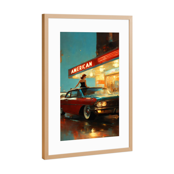 Poster mit Rahmen Kupfer "American Diner" artboxONE - Menschen,Automobile