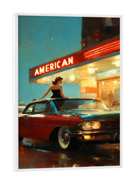 Poster mit weißem Rahmen "American Diner" artboxONE - Menschen,Automobile