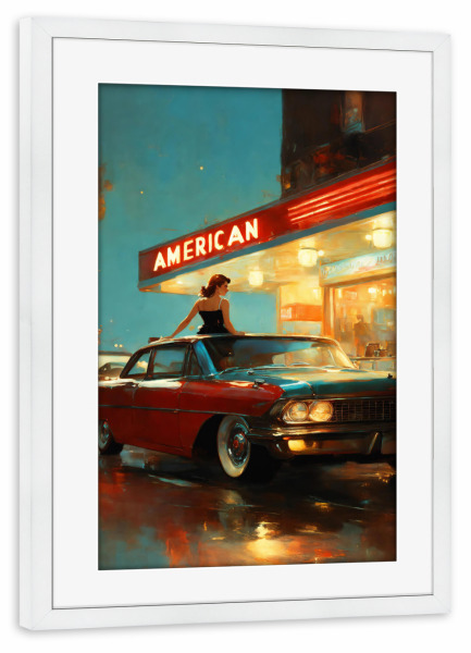 Poster mit Rahmen weiß "American Diner" artboxONE - Menschen,Automobile