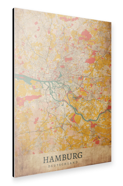 Alu-Dibond "Hamburger City Retro Karte" 30x20 cm artboxONE