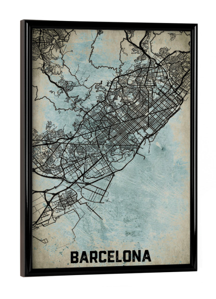 Poster mit schwarzem Rahmen "Vintage Barcelona City" artboxONE - Städte / Barcelona,Kartografie